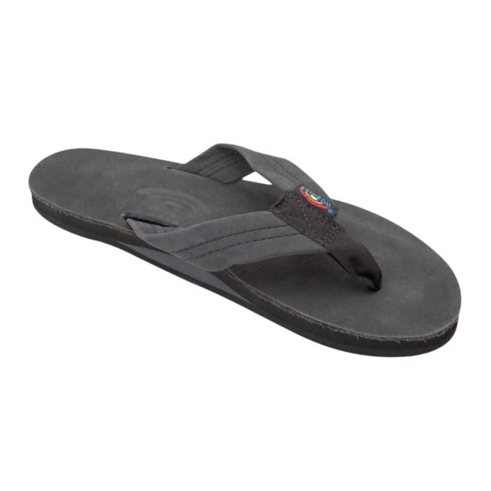 Rainbow Sandals Women's Leather Single Layer Wide Strap Black Flip Flop